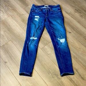 Loft Slim Pocket Distressed Stretchy Dark Wash Jeans size 25/0 Y2K Low Rise